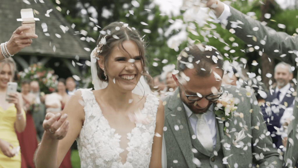 wedding, married couple, flowers